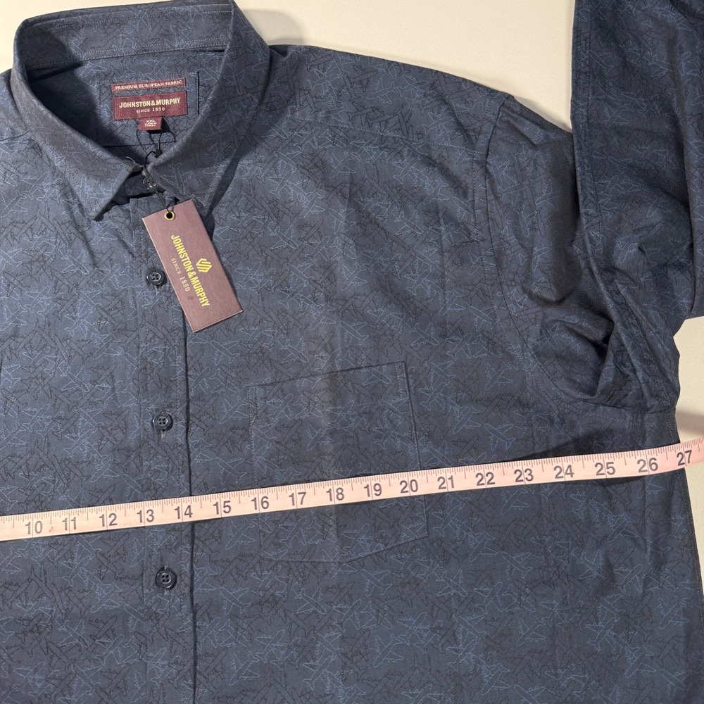 Johnston & Murphy Mens XXL Navy Blue Airplane Print Premium Cotton Button Shirt - Picture 8 of 9